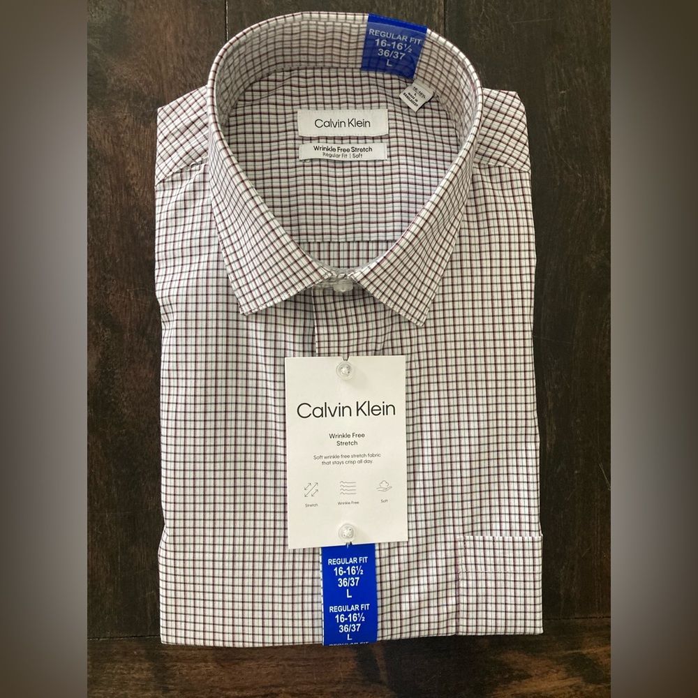 NWT Men’s Calvin Klein Wrinkle Free Stretch Dress Shirt - Large